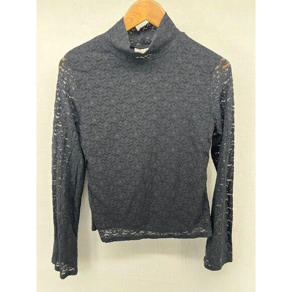 Tribeca Studio Women's Lace Mock Neck Shirt Black Size Medium Y2K Goth,Fairycore - Picture 1 of 5